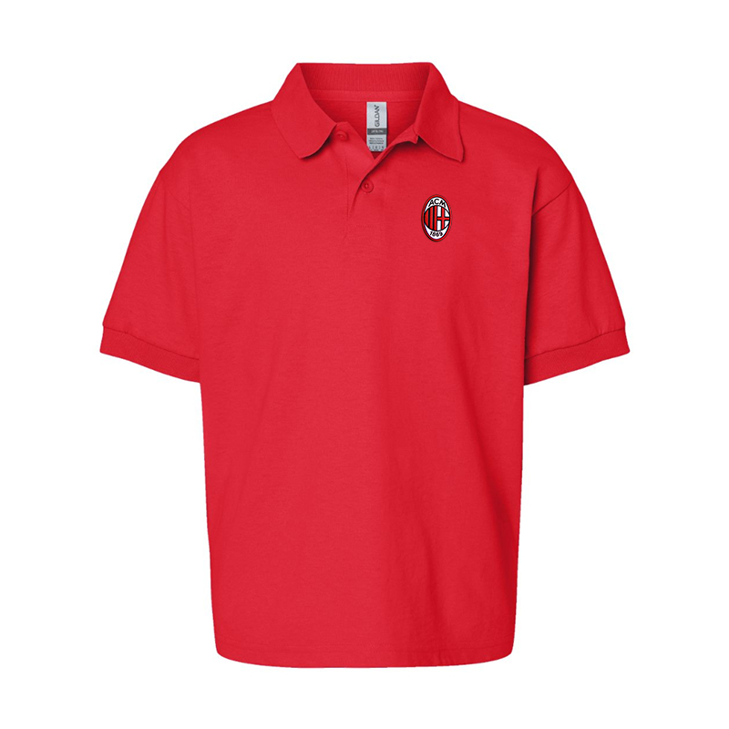 Gildan Dry Blend Youth Embroidered AC Milan Jersey Polo