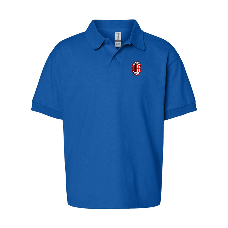Gildan Dry Blend Youth Embroidered AC Milan Jersey Polo