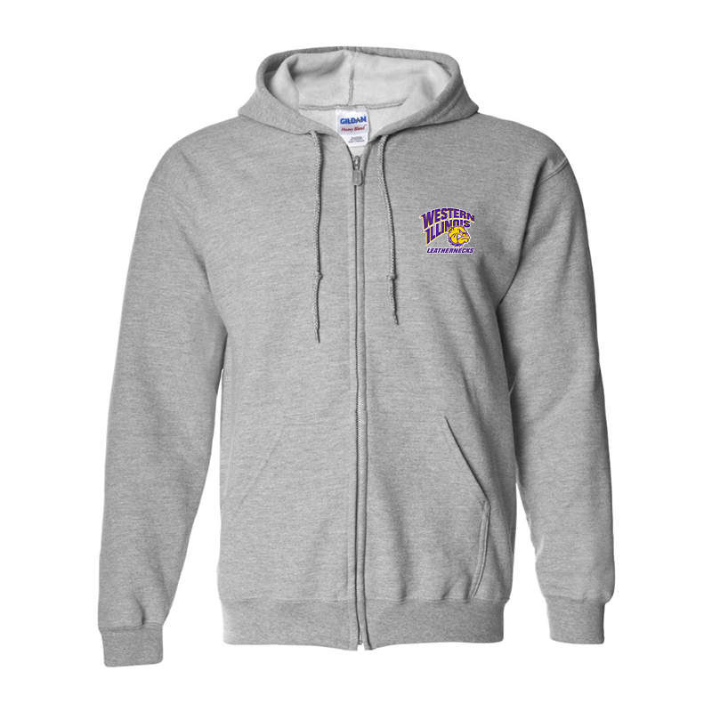 Men's Western Illinois Leathernecks Gildan Heavy Blend Full Zip Hooded Sweatshirt