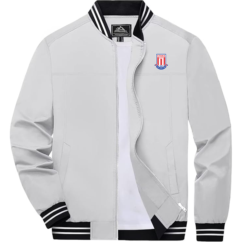 Men's Stoke City Soccer Lightweight Zip-Up Bomber Jacket Ribbed Collar and Cuffs Outerwear