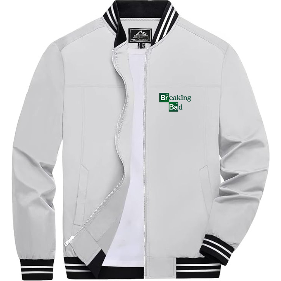 Men's Breaking Bad Lightweight Zip-Up Bomber Jacket Ribbed Collar and Cuffs Outerwear