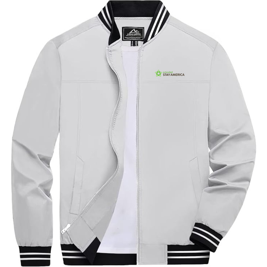 Men's Extended Stay America Lightweight Zip-Up Bomber Jacket Ribbed Collar and Cuffs Outerwear