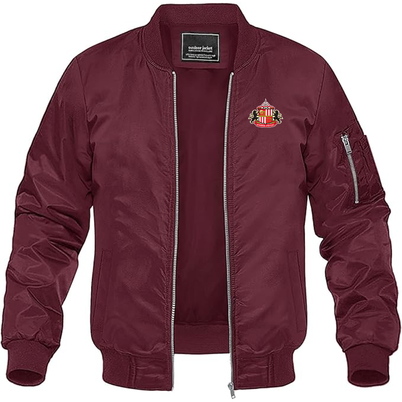 Men's Sunderland AFC Soccer Lightweight Bomber Jacket Windbreaker Softshell Varsity Jacket Coat