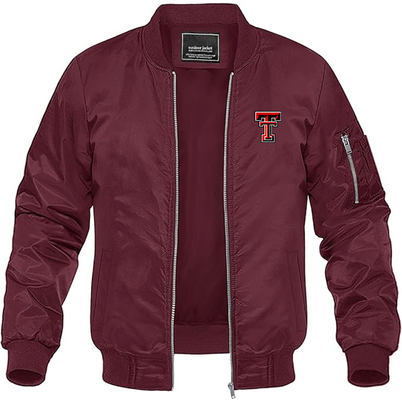 Men's Texas Tech Red Raiders Lightweight Bomber Jacket Windbreaker Softshell Varsity Jacket Coat