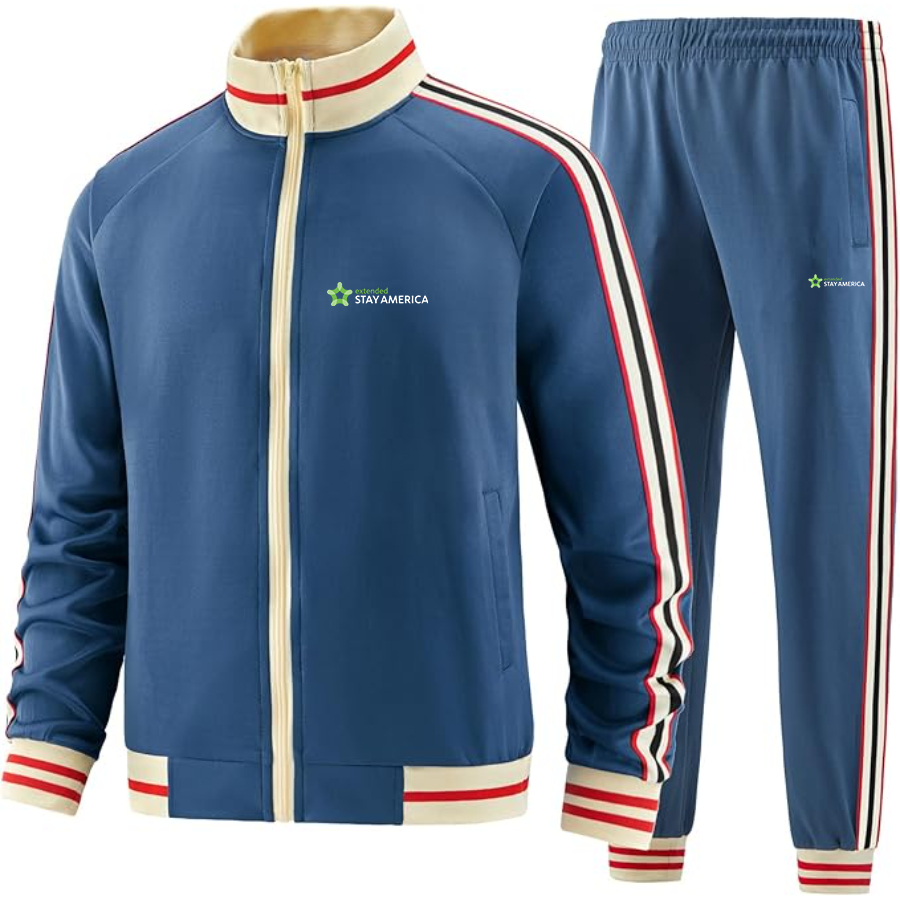 Men's Extended Stay America Tracksuit with Bold Striped Accents and Zippered Front