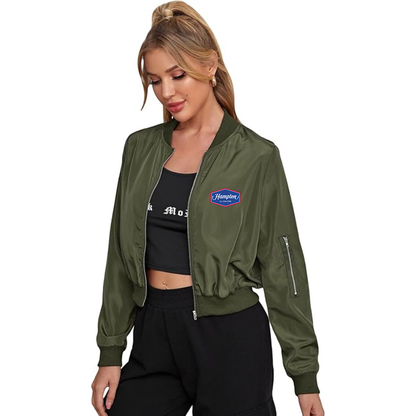 Women's Hampton by Hilton Lightweight Bomber Biker Jacket Zip up Windbreaker Crop Bomber Jacket Coat