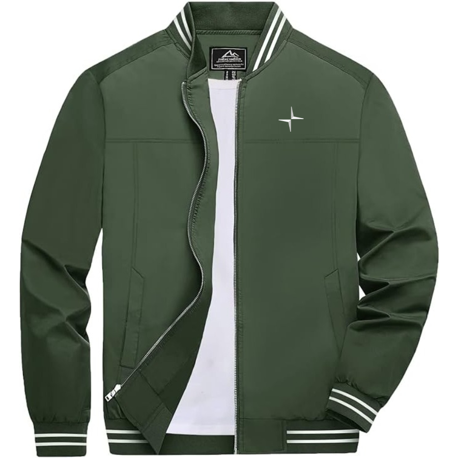 Men's Polestar Eletric Car Lightweight Zip-Up Bomber Jacket with Ribbed Collar and Cuffs Versatile Casual Outerwear