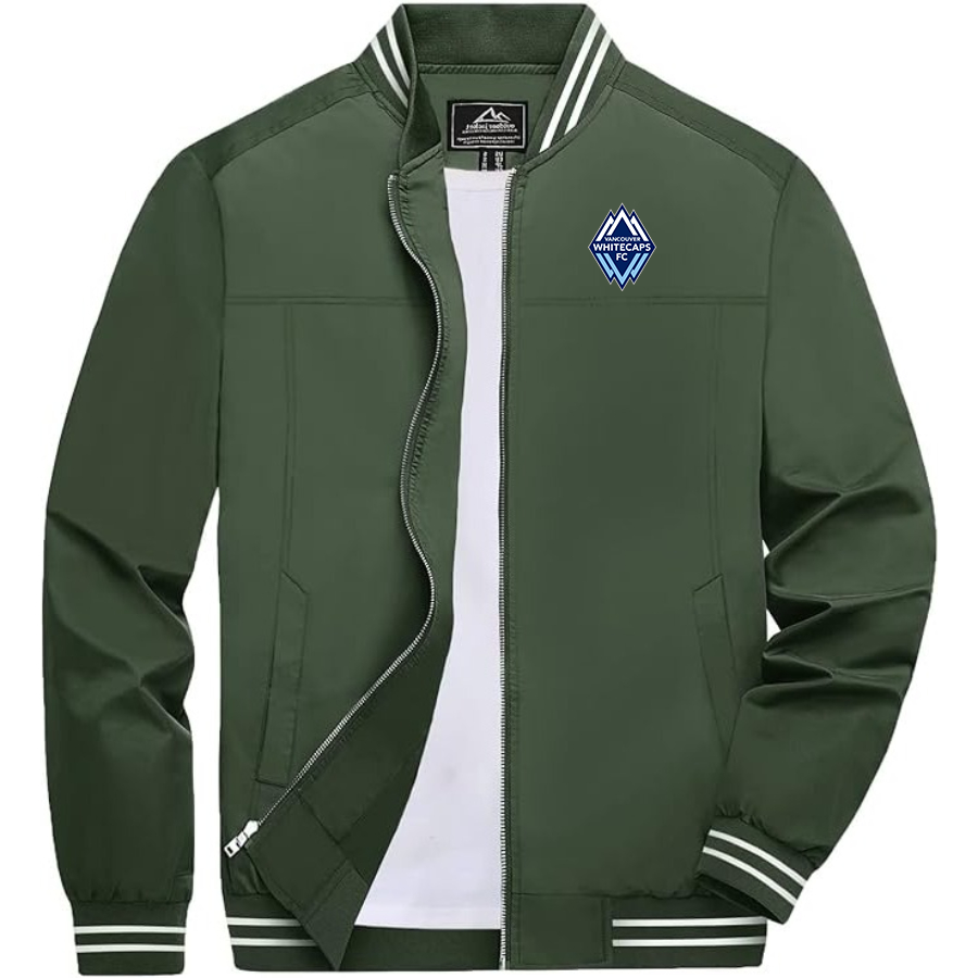 Men's Vancouver Whitecaps FC Lightweight Zip-Up Bomber Jacket with Ribbed Collar and Cuffs Versatile Casual Outerwear