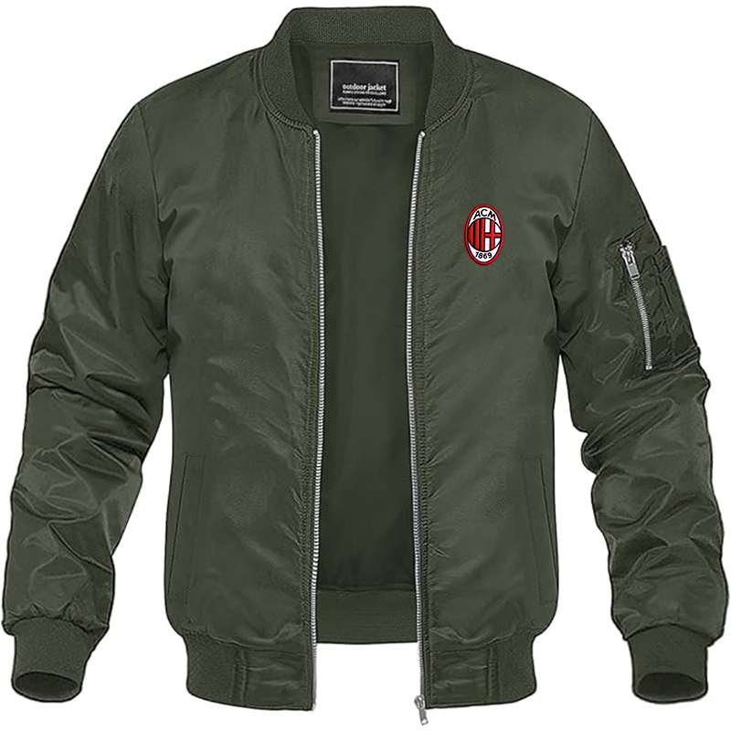 Men's Embroidered AC Milan Lightweight Bomber Jacket Windbreaker Softshell Varsity Jacket Coat