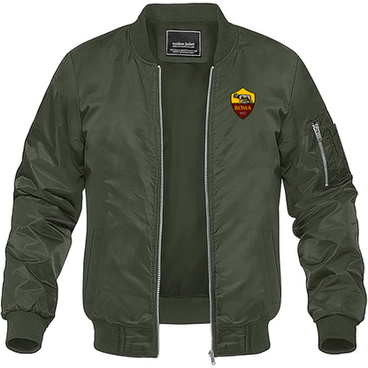 Men's Embroidered AS Roma Lightweight Bomber Jacket Windbreaker Softshell Varsity Jacket Coat