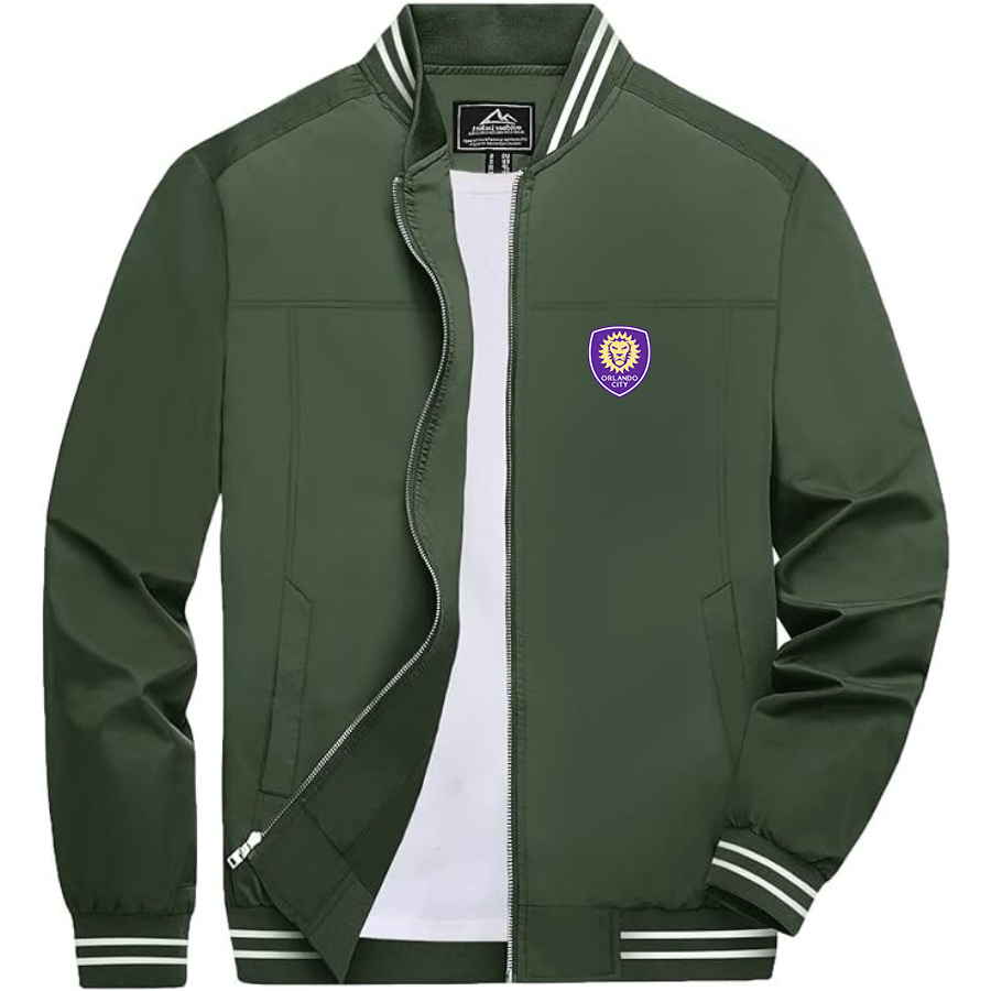 Men's Orlando City Soccer Lightweight Zip-Up Bomber Jacket with Ribbed Collar and Cuffs Versatile Casual Outerwear