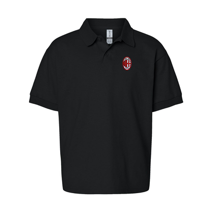 Gildan Dry Blend Youth Embroidered AC Milan Jersey Polo