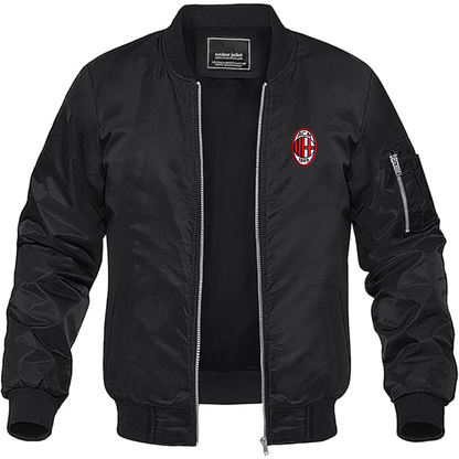 Men's Embroidered AC Milan Lightweight Bomber Jacket Windbreaker Softshell Varsity Jacket Coat