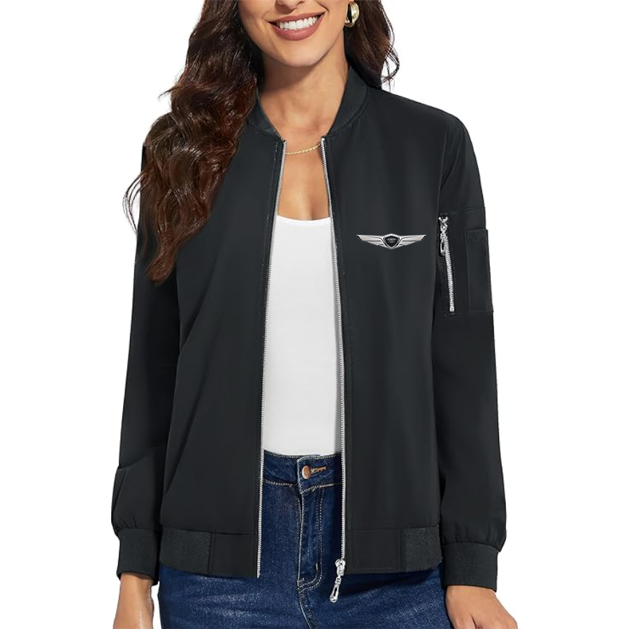 Women's  Genesis  Premium Bomber Jacket with Polished Detailing and Functional Sleeve Pocket Modern Luxury Outerwear