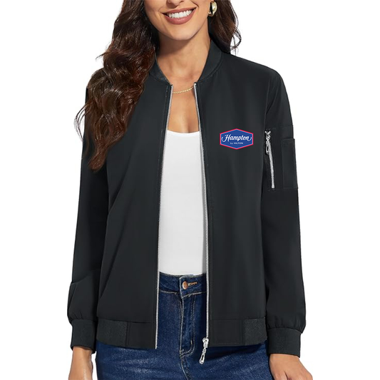 Women's Hampton by Hilton Premium Bomber Jacket with Polished Detailing and Functional Sleeve Pocket Modern Luxury Outerwear