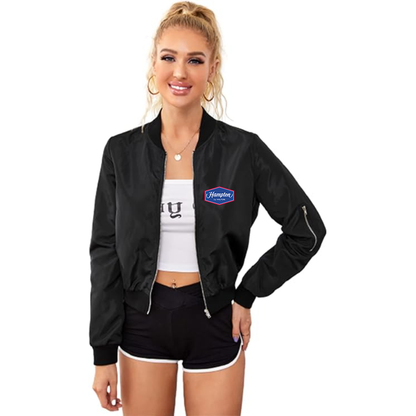 Women's Hampton by Hilton Lightweight Bomber Biker Jacket Zip up Windbreaker Crop Bomber Jacket Coat