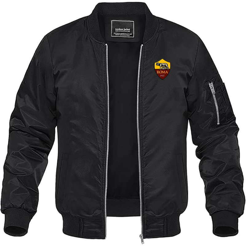 Men's Embroidered AS Roma Lightweight Bomber Jacket Windbreaker Softshell Varsity Jacket Coat