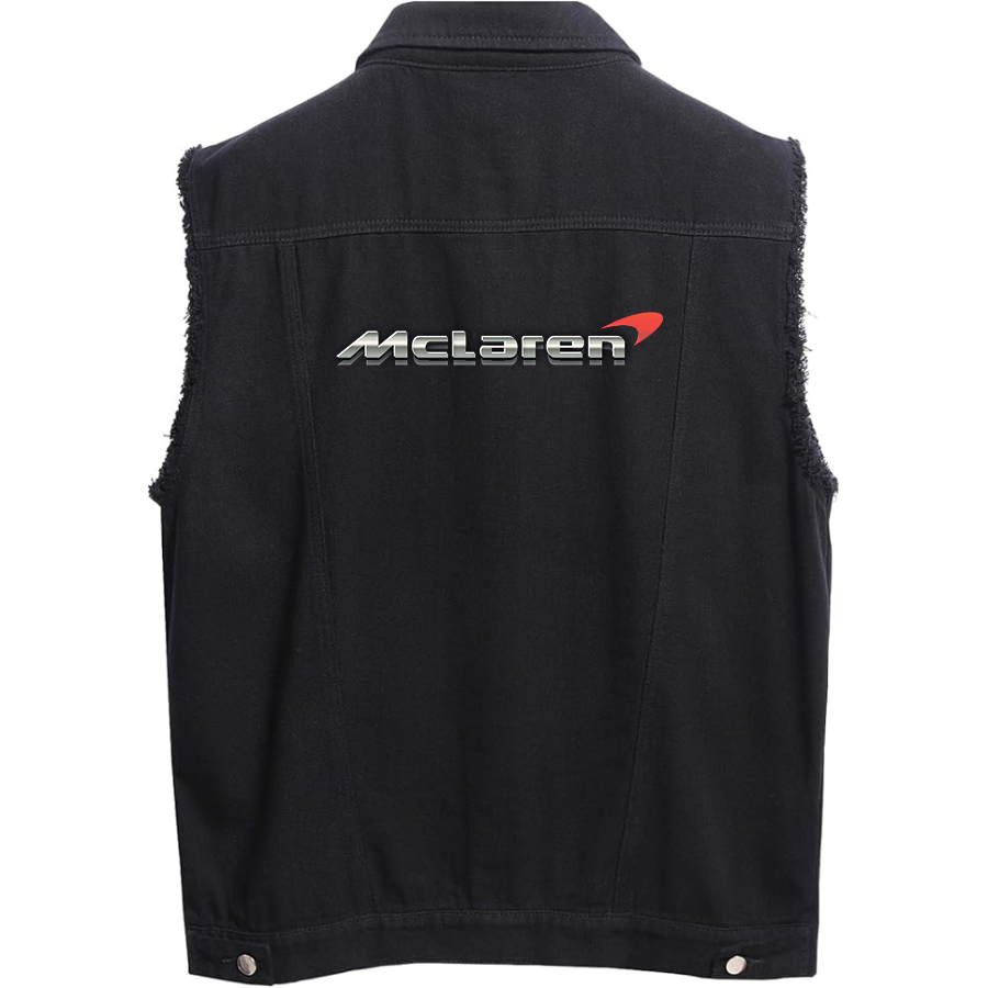 Men's Mclaren Sleeveless Distressed Denim Vest Rugged Black Jean Jacket