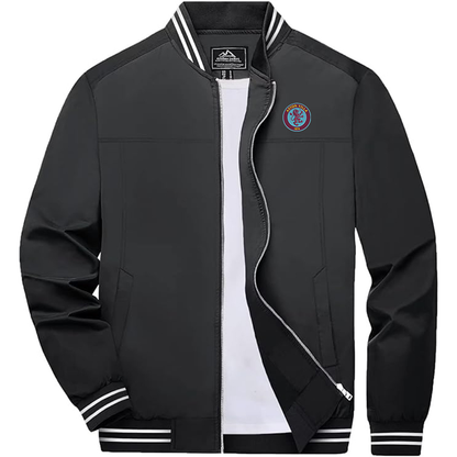 Men's Embroiderd Aston Villa Lightweight Zip-Up Bomber Jacket with Ribbed Collar and Cuffs Versatile Casual Outerwear