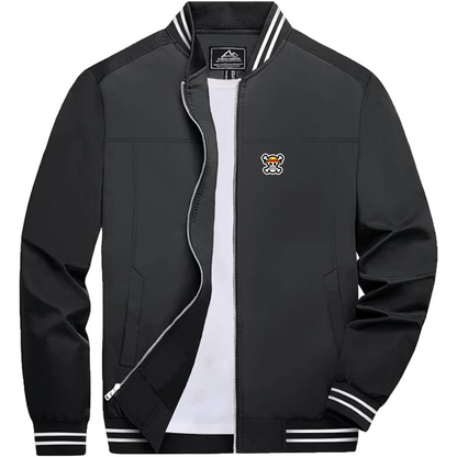 Men's StrawHat Lightweight Zip-Up Bomber Jacket with Ribbed Collar and Cuffs Versatile Casual Outerwear