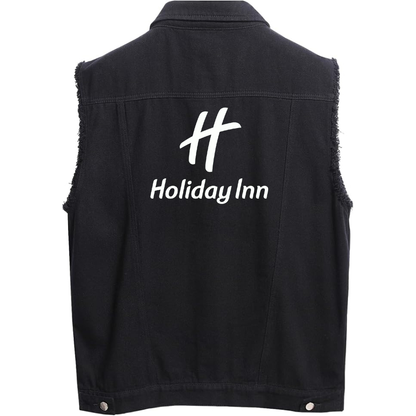 Men's Holiday Inn Sleeveless Distressed Denim Vest Rugged Black Jean Jacket