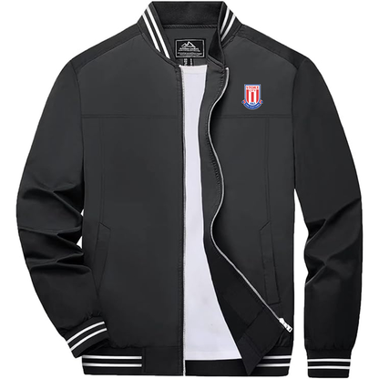 Men's Stoke City Soccer Lightweight Zip-Up Bomber Jacket  Ribbed Collar and Cuffs Outerwear