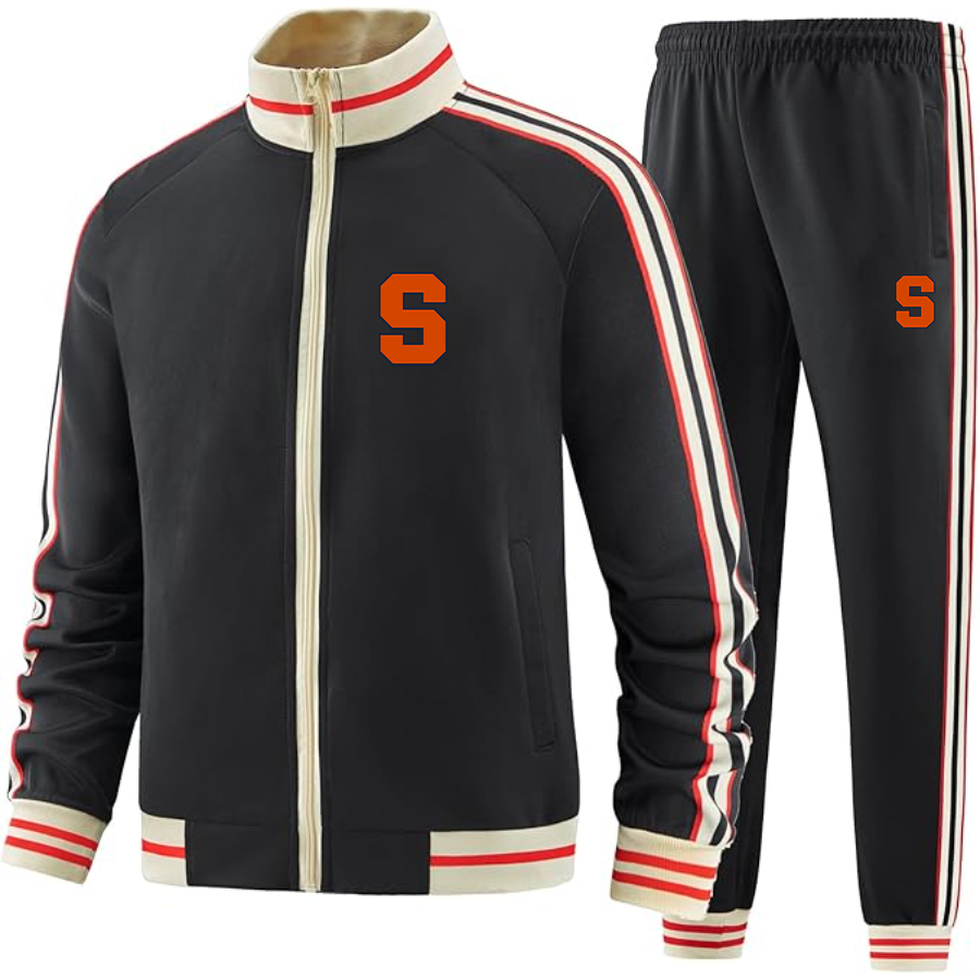 Men's Syracuse Orange Two Piece Designer Tracksuit with Bold Striped Accents and Zippered Front Elevated Athletic Wear
