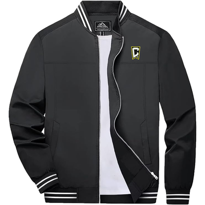 Men's Embroiderd Columbus Crew Soccer  Lightweight Zip-Up Bomber Jacket with Ribbed Collar and Cuffs Versatile Casual Outerwear