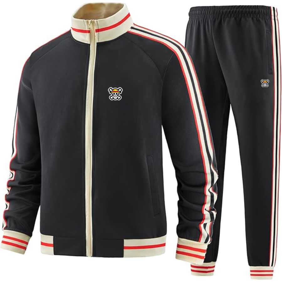 Men's Straw Hat  Two Piece Designer Tracksuit with Bold Striped Accents and Zippered Front Elevated Athletic Wear