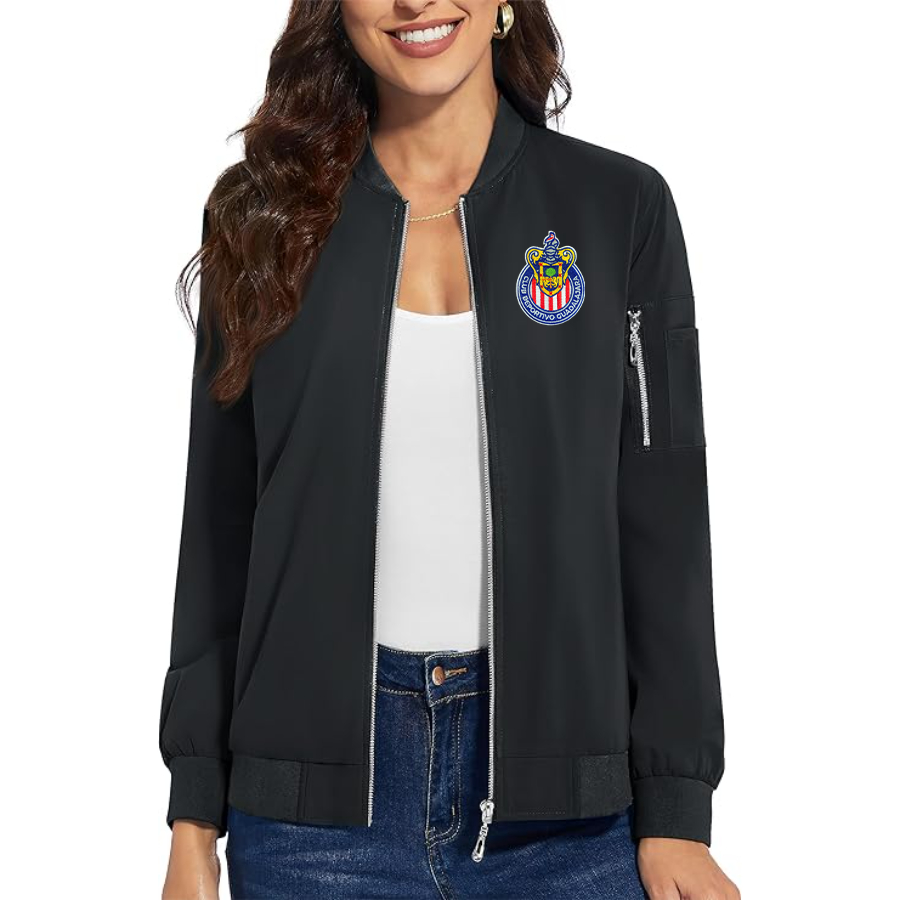 Women's Chivas Club  Embroidered  Premium Bomber Jacket with Polished Detailing and Functional Sleeve Pocket Modern Luxury Outerwear