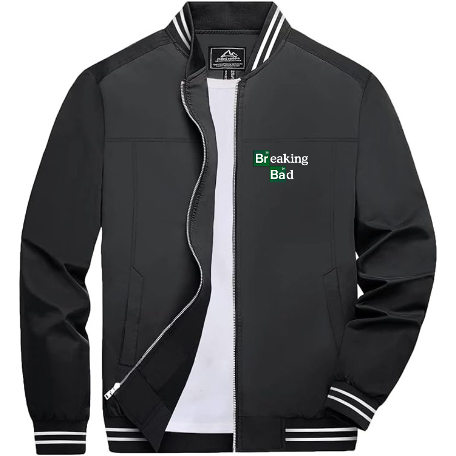 Men's Breaking Bad Lightweight Zip-Up Bomber Jacket with Ribbed Collar and Cuffs Versatile Casual Outerwear