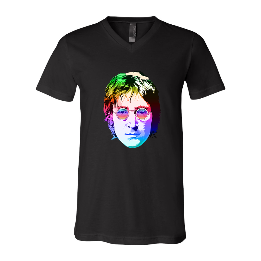 Men's John Lennon Face Art Music BELLA + CANVAS - Jersey V-Neck T-Shirt