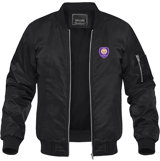 Men's Orlando City Soccer  Lightweight Bomber Jacket Windbreaker Softshell Varsity Jacket Coat