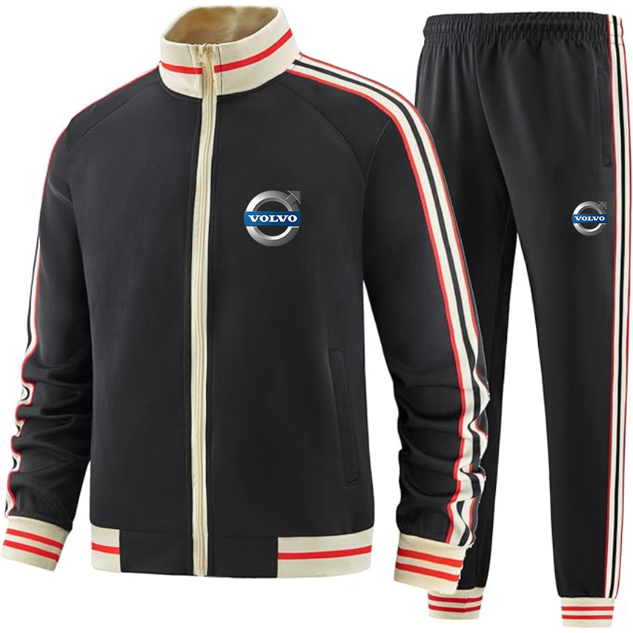 Men's Volvo Car  Two Piece Designer Tracksuit with Bold Striped Accents and Zippered Front Elevated Athletic Wear