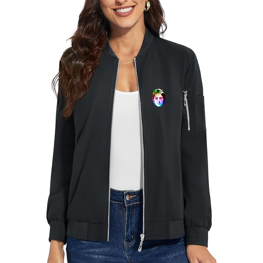 Women's John Lennon Face Art Music Premium Bomber Jacket Outerwear