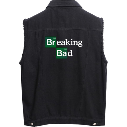 Men's Breaking Bad Sleeveless Distressed Denim Vest Rugged Black Jean Jacket