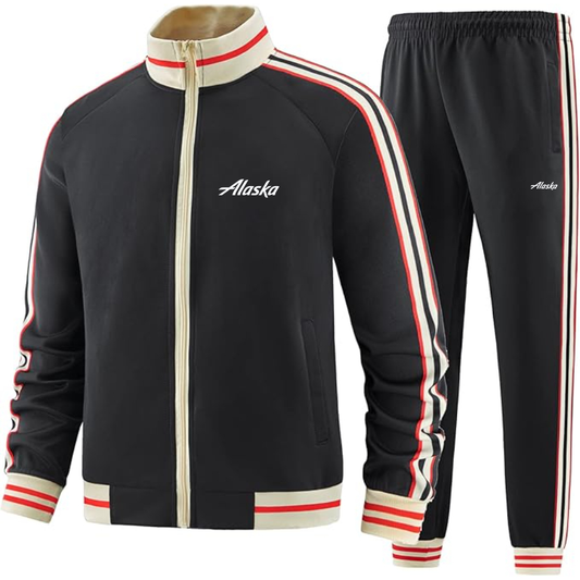 Men's Alaska Airline Two Piece Designer Tracksuit with Bold Striped Accents and Zippered Front Elevated Athletic Wear