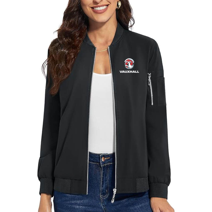 Women's Vauxcall motors Premium Bomber Jacket with Polished Detailing and Functional Sleeve Pocket Modern Luxury Outerwear