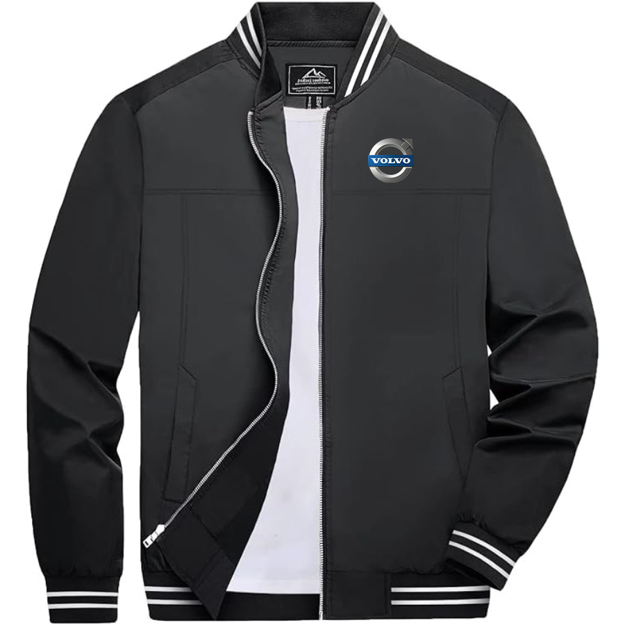 Men's Volvo car Lightweight Zip-Up Bomber Jacket with Ribbed Collar and Cuffs Versatile Casual Outerwear