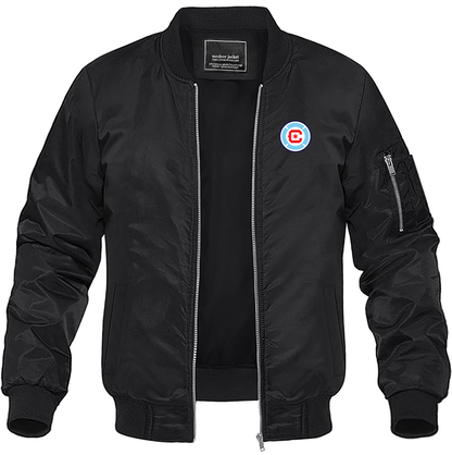 Men's Chicago fire Soccer Lightweight Bomber Jacket Windbreaker Softshell Varsity Jacket Coat