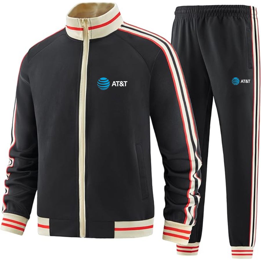 Men's AT&T Two Piece Designer Tracksuit with Bold Striped Accents and Zippered Front Elevated Athletic Wear