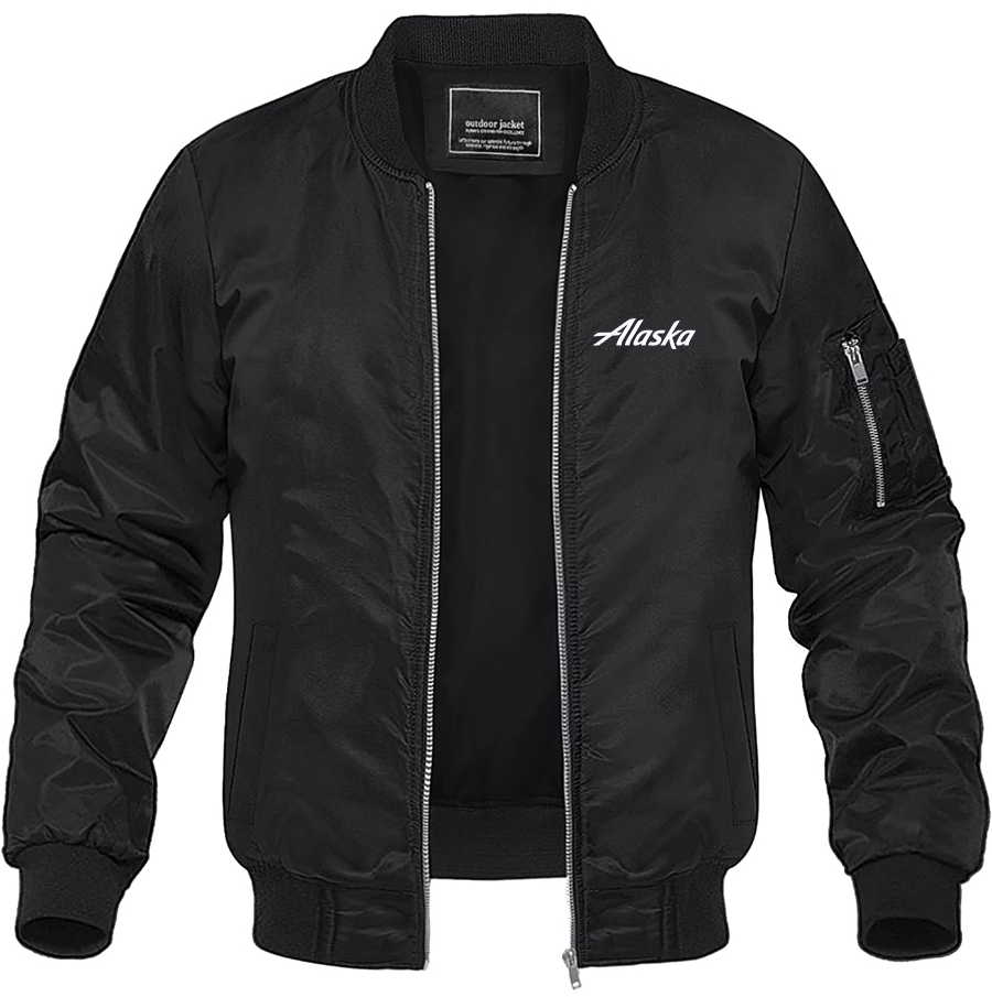 Men's Alaska Airline Lightweight Bomber Jacket Windbreaker Softshell Varsity Jacket Coat