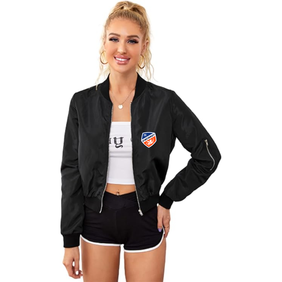 Women's FC Cincinnati  Lightweight Bomber Biker Jacket Zip up Windbreaker Crop Bomber Jacket Coat