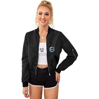 Women's Volvo Car   Lightweight Bomber Biker Jacket Zip up Windbreaker Crop Bomber Jacket Coat