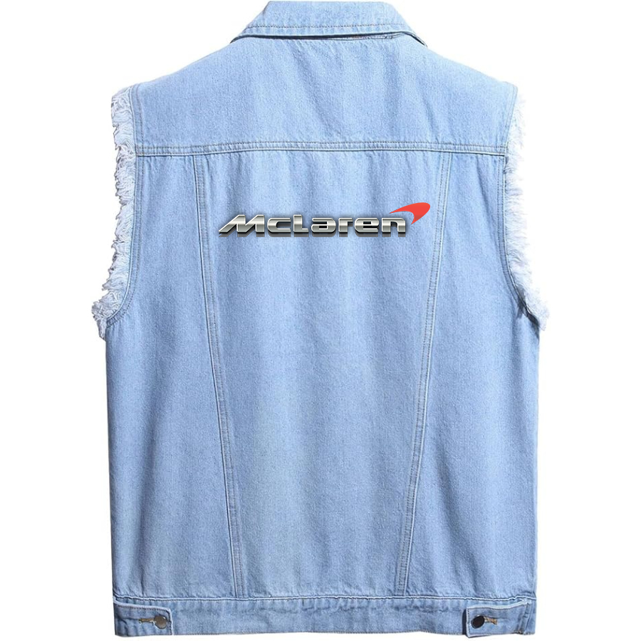 Men's Mclaren Sleeveless Distressed Denim Vest Rugged Black Jean Jacket