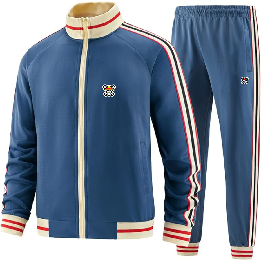 Men's Straw Hat  Two Piece Designer Tracksuit with Bold Striped Accents and Zippered Front Elevated Athletic Wear