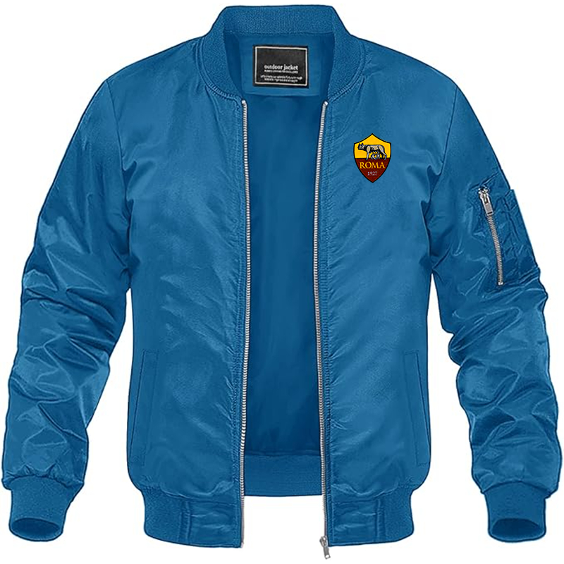 Men's Embroidered AS Roma Lightweight Bomber Jacket Windbreaker Softshell Varsity Jacket Coat