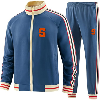 Men's Syracuse Orange Two Piece Designer Tracksuit with Bold Striped Accents and Zippered Front Elevated Athletic Wear