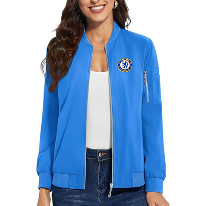 Women's Chelsea Football Club  Embroidered  Premium Bomber Jacket with Polished Detailing and Functional Sleeve Pocket Modern Luxury Outerwear