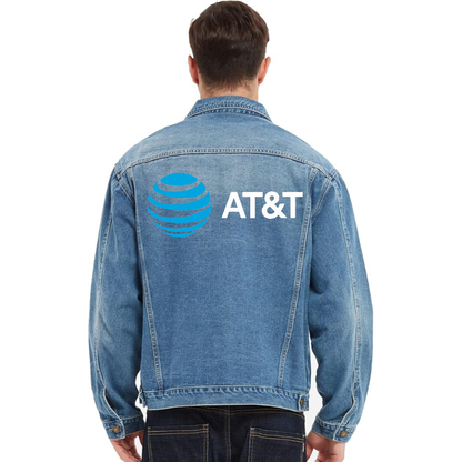 Men's AT&T Vintage Distressed Denim Jacket Stylish Casual Jean Outerwear